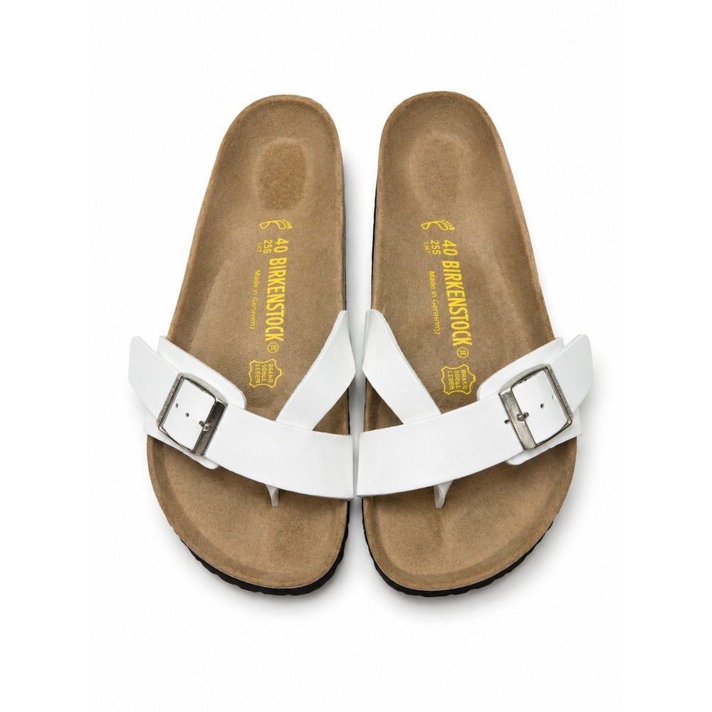 Birkenstock White Leather Thong Sandals Size 40 US 9 Adjustable Buckle Germany